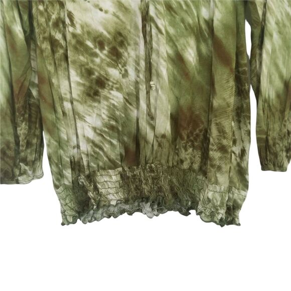 Dressbarn Boho Women Top Olive Green Tie Dye , elastic around neck - Size L - Picture 3 of 4